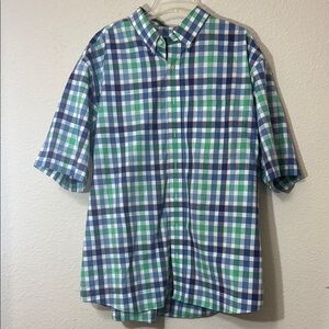 Men's Blue and Green Plaid Shirt